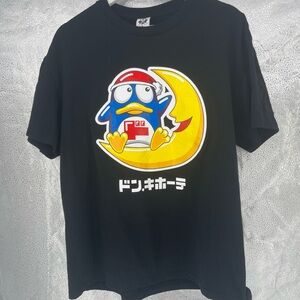 Don Quijote Donpen Penguin Graphic T-Shirt Black Size LL Japanesse Cotton